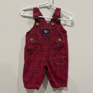 Baby OshKosh Bgosh Vintage Red Navy Gingham Check Overalls Made in USA 3/6M